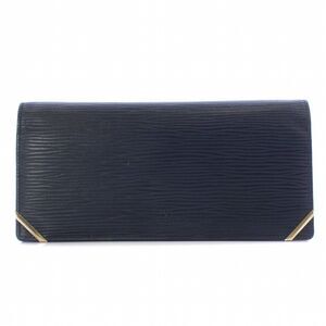 Valentino (Authentic) Navy Blue Epi Leather & Gold Accent Bi-fold Long Wallet
